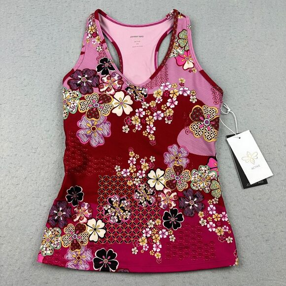 NWT Johnny Was Yama Bee Active Mesh Tank Size XS Pink Maroon Floral Athletic NEW - Picture 5 of 12